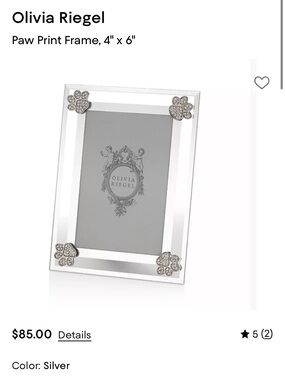 NIB | Olivia Riegel Paw Print Frame 4x6 Crystal Paw Print Glass Photo Frame